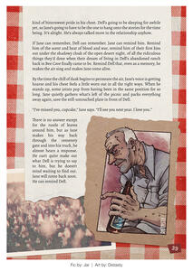 Page design and layout for the Rocket Science Zine, featuring a page from the fanfic "I Can Remind You" written by jar, and an illustration of an aged TF2 Soldier by Distasty. Set in a vintage scrapbook theme.